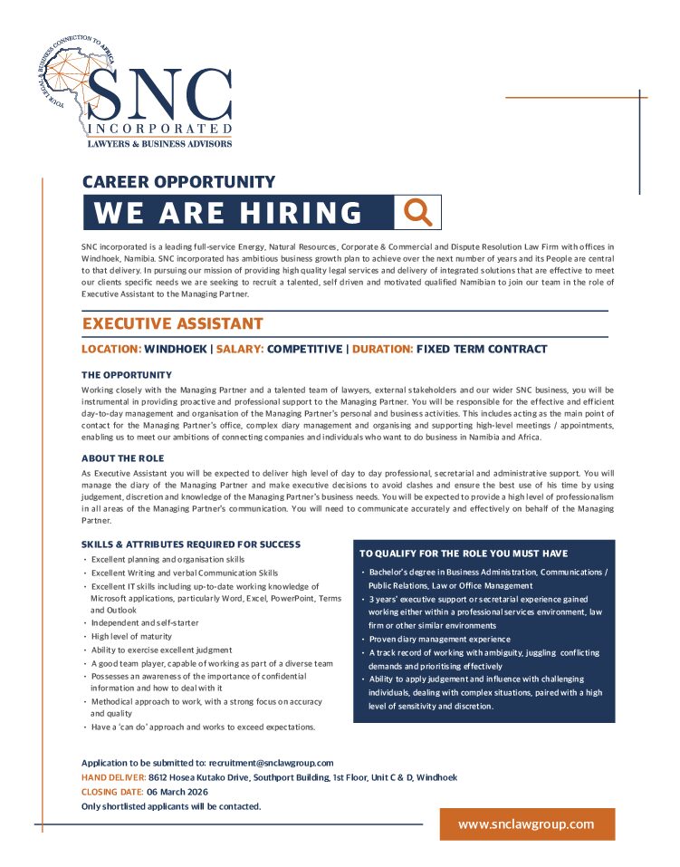 SNC Executive Assistant Vacancy Advert 19x4 pdf